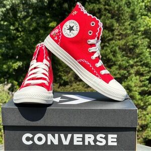 NEW Converse CTAS Hi Red Embroidered Floral Casual Sneaker -Womens 7.5 | 8 | 8.5